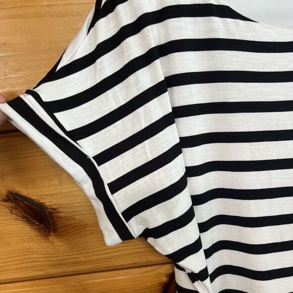 Chaps Women's Crewneck Knit Short Sleeve Round Neck Dress, Black & White, Size L - Picture 2 of 5